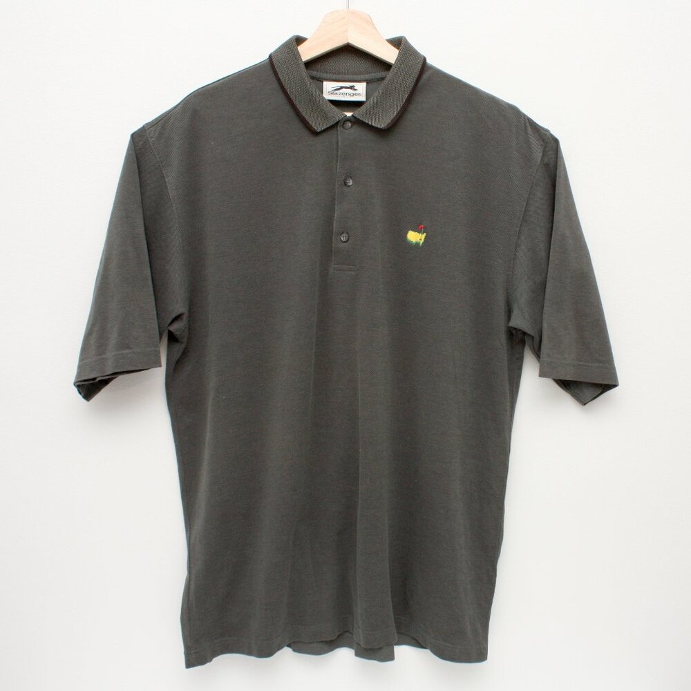 Slazenger Golf Mens Augusta Polo Shirt Dark Gray Green Collared SS Large